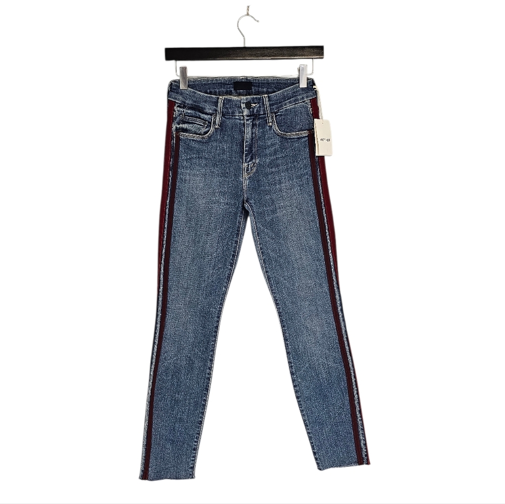 MOTHER The Looker Ankle Fray High Rise Skinny Red Racer Stripe Blue Jeans 26 NWT